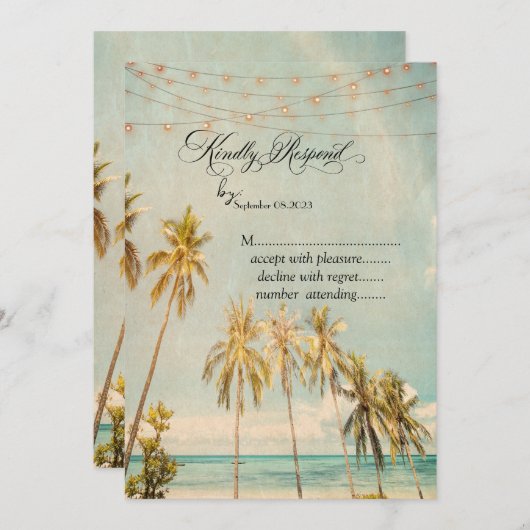 Invitation Palmiers de plage Retro RSVP (Devant / Derrière)