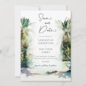 Invitation Palmiers De Plage Tropical Sauvez La Date (Devant)
