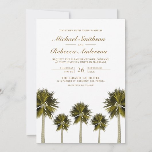 Invitation Palmiers de plage tropicaux en un seul Mariage (Devant)