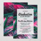 Invitation Palmiers d'été Turquoises et tropicaux roses (Devant / Derrière)