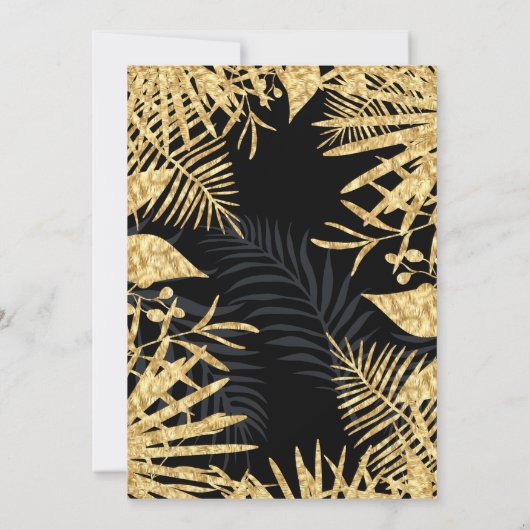 Invitation Palmiers d'or noir tropical Champagne fête d'anniv (Dos)