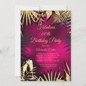 Invitation Palmiers d'or rose tropicale Champagne Anniversair (Devant)