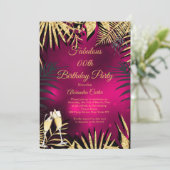 Invitation Palmiers d'or rose tropicale Champagne Anniversair (Debout devant)