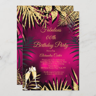 Invitation Palmiers d'or rose tropicale Champagne Anniversair