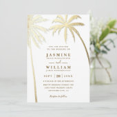 Invitation Palmiers Élégant Moderne Code QR Doré Mariage (Debout devant)