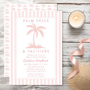 Invitation Palmiers et Tétines Rose Foncé Baby Shower Côtier