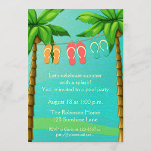 Invitation Palmiers et tongs, fête d'été