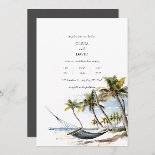 Invitation Palmiers exotiques Hammock Relaxation Plage Mariag (Devant / Derrière)