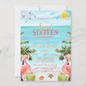 Invitation Palmiers Flamants Roses Tropicaux (Devant)