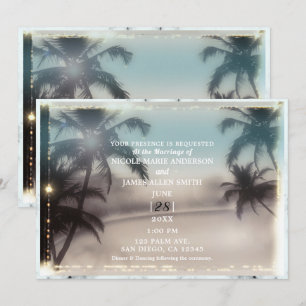 Invitation Palmiers Lumières Vintage Mariage Tropical Plage