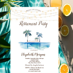 Invitation Palmiers, maison de plage, guirlande lumineuse Fêt