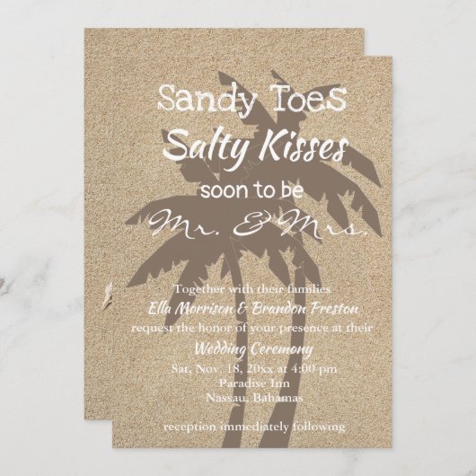 Invitation Palmiers & Mariage de sable de plage (Devant / Derrière)