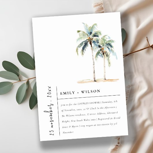 Invitation Palmiers minimaux Chic Couples Tropical Douche