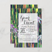 Invitation Palmiers multicolores et rayures de néon clair (Devant / Derrière)