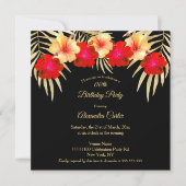 Invitation Palmiers noirs en or rouge Hibiscus Floral Anniver (Devant)