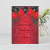 Invitation Palmiers noirs rouges Hibiscus Damask Anniversaire (Debout devant)