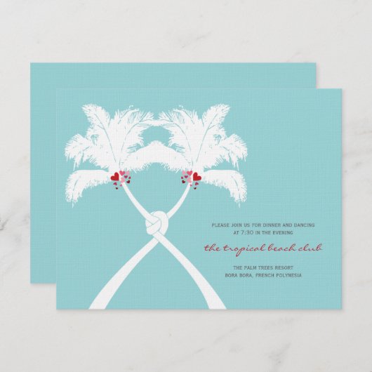 Invitation Palmiers noués Coeurs Plage Mariage Réception (Devant / Derrière)