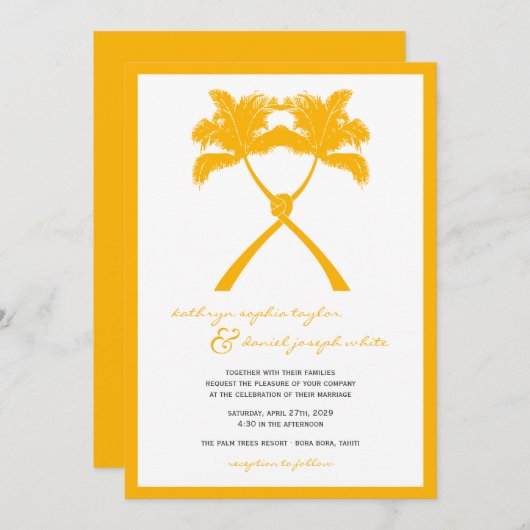 Invitation Palmiers noués Destination Tropicale Mariage (Devant / Derrière)