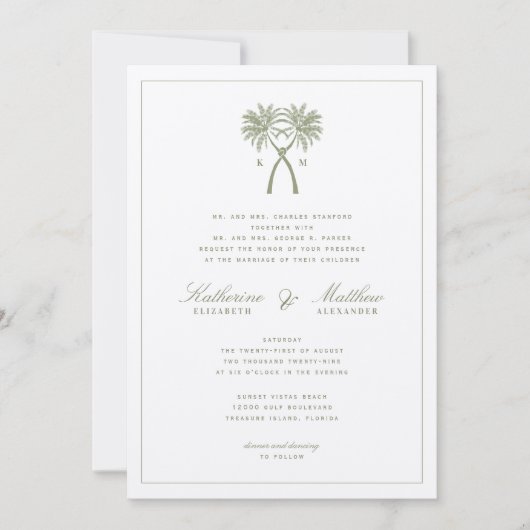 Invitation Palmiers noués Destination Tropicale Mariage (Devant)