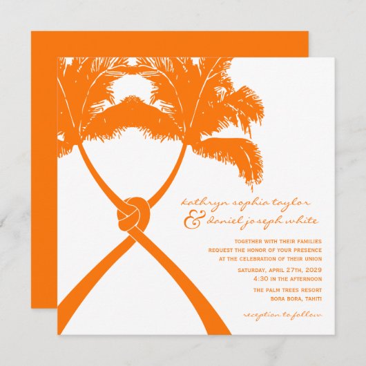 Invitation Palmiers noués Destination Tropicale Mariage (Devant / Derrière)