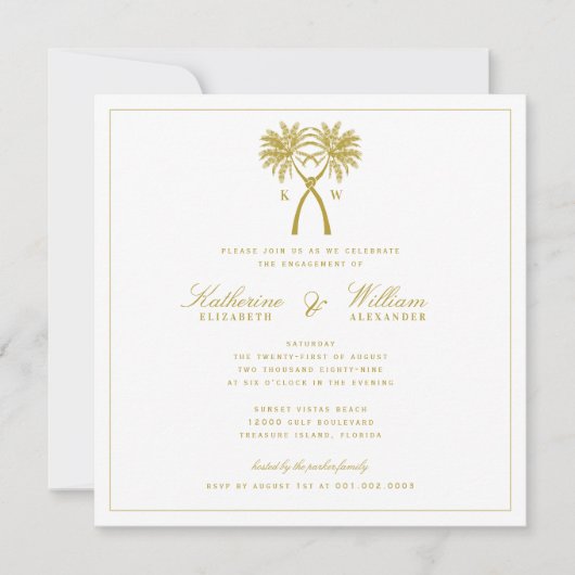 Invitation Palmiers noués Monogram Beach Engagement Party (Devant)