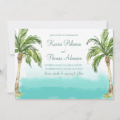 Invitation Palmiers océaniques | Mariage Watercolor Beach (Devant)