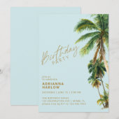 Invitation Palmiers | Pastel Sky Blue Beach Fête d'anniversai (Devant / Derrière)
