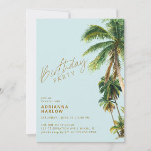 Invitation Palmiers Pastel Sky Blue Beach Fête d'anniversai