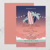 Invitation Palmiers, Planche de Surf Fête Douce 16 ans (Devant / Derrière)