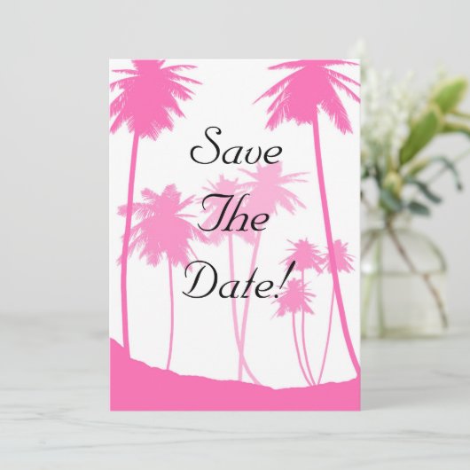 Invitation Palmiers Roses Chaud Mariage Tropical Enregistrer (Debout devant)