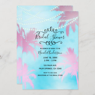 Invitation Palmiers roses Ciel bleu et Fête des mariées Lumiè