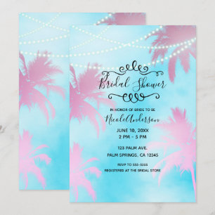 Invitation Palmiers roses ciel bleu et lumières Baby Shower p