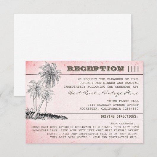 Invitation palmiers roses réception de mariage tropical sur l (Devant / Derrière)