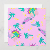 Invitation palmiers roses rétro et voiture (Devant / Derrière)