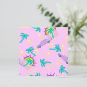 Invitation palmiers roses rétro et voiture (Debout devant)