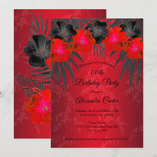 Invitation Palmiers Rouges Noirs Hibiscus Damas Anniversaire