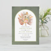 Invitation Palmiers séchés et pampas herbe sauge vert mariage (Debout devant)