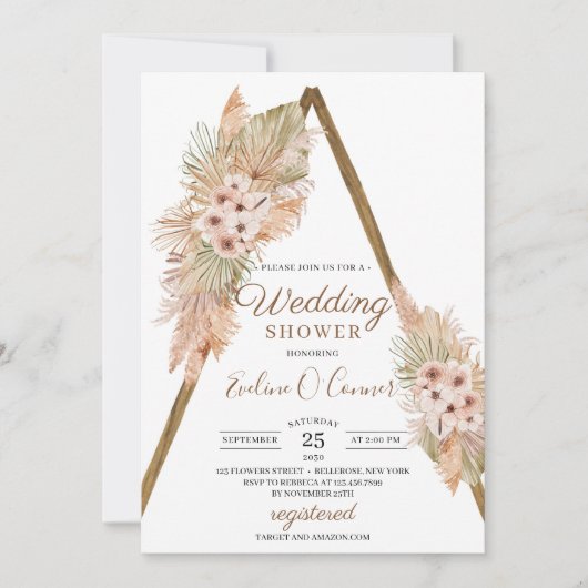 Invitation Palmiers séchés Feuilles Pampas Mariage en herbe e (Devant)