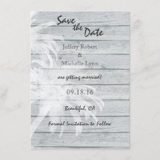 Invitation Palmiers sur fond de bois pour mariage Save the Da
