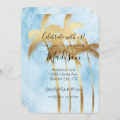 Invitation Palmiers Tropical Bleus (Devant / Derrière)