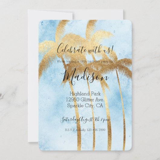 Invitation Palmiers Tropical Bleus (Devant)