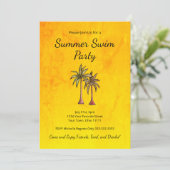 Invitation Palmiers Tropical Gold Summer Swim Pool Party (Debout devant)