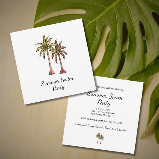 Invitation Palmiers Tropical Summer Gold Pool Party