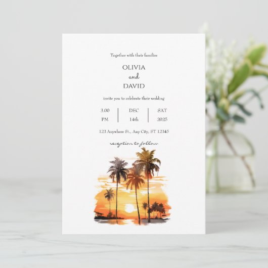 Invitation Palmiers tropicaux contre Mariage de coucher de so (Debout devant)