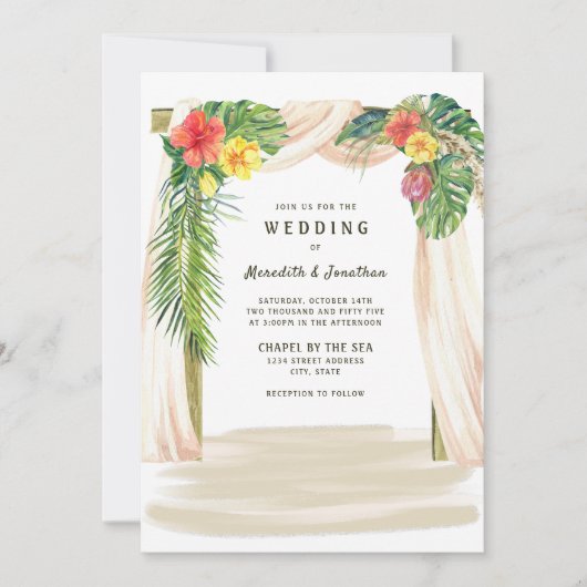 Invitation Palmiers tropicaux Floral Arbor Beach Mariage (Devant)