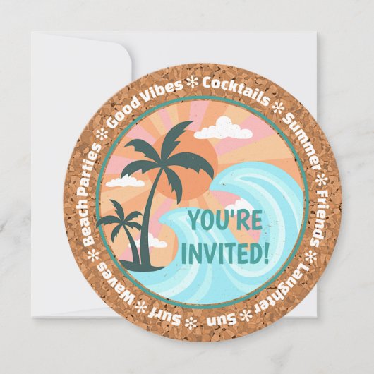 Invitation Palmiers Tropicaux Hawaiiens Sur Faux Cork (Devant)