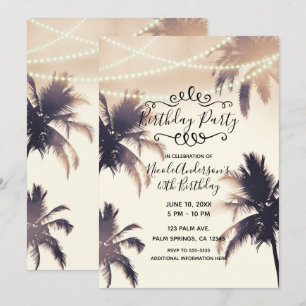 Invitation Palmiers Tropicaux & Lumières Crème Fête d'anniver