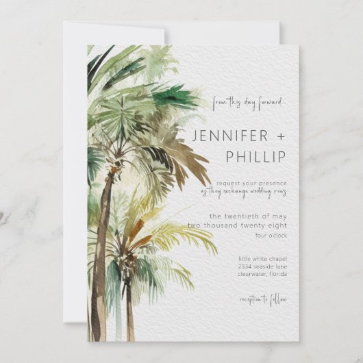 Invitation Palmiers tropicaux Mariage moderne (Devant)