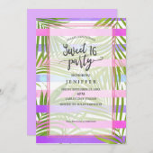 Invitation Palmiers tropicaux moderne violet rose doux 16 (Devant / Derrière)