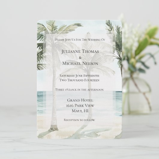 Invitation Palmiers tropicaux Ocean Beach Mariage (Debout devant)